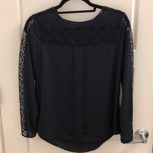 ZARA Navy Lace Long Sleeve Blouse - SIZE S